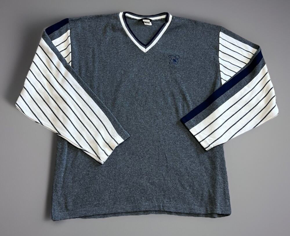 Vintage Y2K Players Inc Football Sweater Mens XL Gray Pullover V-Neck Classic